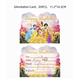 Ananju - 20 invitaciones de cumpleaños de princesa, invitaciones de fiesta de cumpleaños, decoración (invitaciones, 20 unidades)