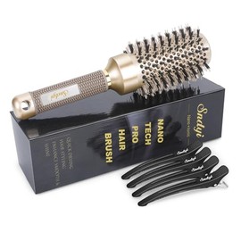 Sndyi Round Brush for Blow Drying, Medium Round Brush with Boar Bristles, Round Hair Brush Promotes Shine and Volume, Round Hair Brush Quick Blow Drying and Styling, Ideal for Medium Length Hair, 43 mm