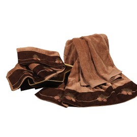 Paseo Road Lodge Pine Cone 3 Piece Rustic Bathroom Towel Set, Mocha Lodge Towels with Embroidery, Cabin Bath Towel, Hand Towel and Finger Towel