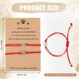 2pcs Pet Memorial Bracelets, Paw Print Friendship Bracelet Adjustable Memorial Gifts Jewelry for Loss of Dog & Cat Sympathy Bereavement Gifts for Pet Lovers (Red)