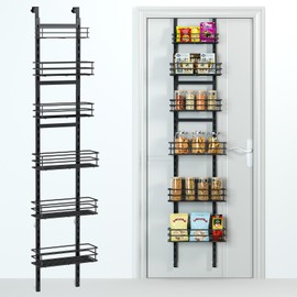 Purdaz Adjustable 6-Tier Over the Door Pantry Organizer, Spice Rack, Narrow Hanging Shelf for Kitchen Storage and Organization