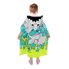 growell Hooded Kids Beach Towels - Toddler Bath Towel Girls Boys Swim Cover-ups for Ages 4 to 10 Kids Pool Towels Quick Dry Lightweight Soft Microfiber Poncho 30x30(Blue Sharks)