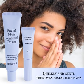 2Pcs Hydrateology Facial Hair Removal Cream Calming Serum for Women,Gentle Depilatory Formula for Sensitive Skin,Painless Fast Hair Removal