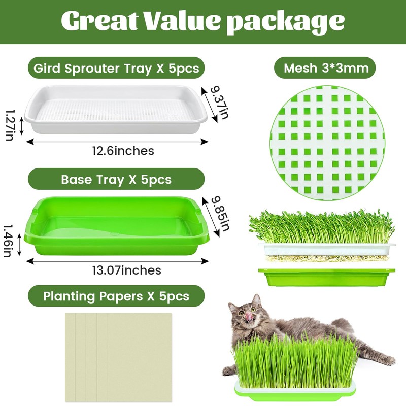 Legigo 5 Pack Seed Sprouter Trays- Soil-Free Cultivation Germination Tray,