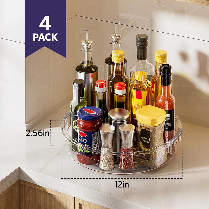 LAMU 4 Pack 12in Lazy Susan Organizer, Clear Lazy Susan