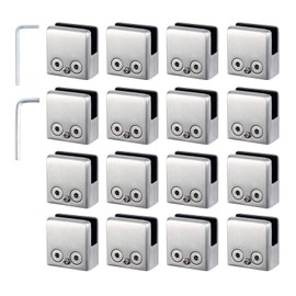 Kamtop 16 PCS Glass Clamp, 8-9mm Adjustable Glass Shelf Bracket, 304 Stainless Steel Clamps, Flat Back Clamp Bracket for Railing Balustrade Staircase Handrail