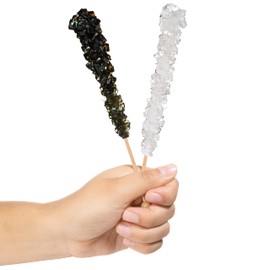 Black and White Rock Candy Sugar Sticks - 12 Individually Wrapped Candy - Black Cherry & Original Sugar Flavored