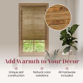 ARLO BLINDS Sheer Bamboo Roman Shades with Valance - Dali Native, 35" W x 74" H - Light Filtering Cordless Blinds for Interior Windows - Real Natural Bamboo Material - Mounting Hardware Included