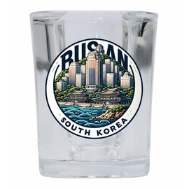 R and R Imports Busan South Korea Souvenir 2 Ounce Shot Glass Square Single
