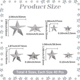 GORGECRAFT 160PCS 4 Sizes Silver Metal Star Galvanized Metal Stars Vintage Rustic Primitive Stars Three Dimensional Christmas Tree Patriotic Ornament for Crafts Remembrance Day Hanging Wall Decor