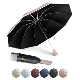 Zeproage Inverted Umbrella, Automatic and Windproof with Reflective Stripe, UV Protection, Folding Canopy Travel Large for Rain & Sun, Portable Backpack & Pink
