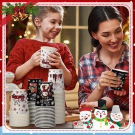 Pickmesh 100 Pcs Christmas Disposable Coffee Cups 9 oz Christmas Paper Cups Snowflake Truck Snowman Christmas Tree Christmas Ball Hot Chocolate Cups for Xmas Holiday Party Cocoa Tea Drinking