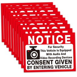 10 Pcs in Car Audio and Video Recording Devices Sticker, Car Camera Audio Video Recording Window Vinyl Stickers for Rideshare, Van, Truck, Taxi, Vinyl Decal, UV Protected, Waterproof 3.5"x2.5"