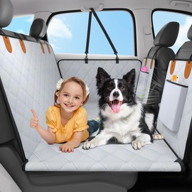 Pawaboo Back Seat Extender for Dogs, Dog Car Seat Cover for Back Seat Bearing Up to 400lbs, Waterproof Hard Bottom Dog Hammock for Car, Foldable Car Bed Extender Dog Backseat Cover for Truck SUV, Grey