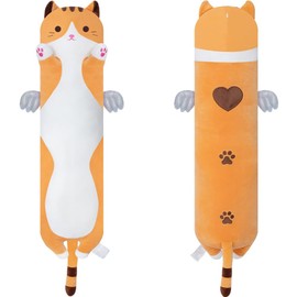 Sausudols Long Cat Plush Body Pillow, Cute Cat Plush Toy Pillows with Wings, Stuffed Animals Kitten Soft Plushies Gifts for Kids Girls Girlfriend(Yellow, 19.6in/50cm)