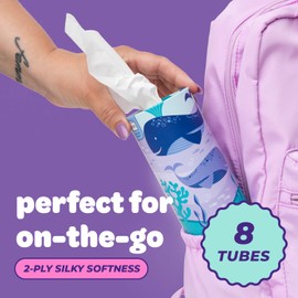 Bim Bam Boo 100% Bamboo Facial Tissue Tubes, 3-ply Hypoallergenic Travel Tissues in Car Tissue Holder, 8 Eco-Friendly Cylinder Tissue Tubes