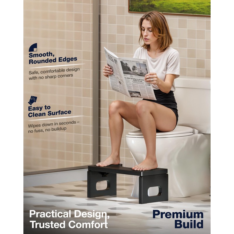 BLUEWEST Foldable Toilet Stool, Acacia Wood Poop Stool for Potty