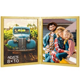AEVETE 8x10 Picture Frames Double Hinged Wood Folding Photo Frames Vertical with Plexiglass Front, Gold