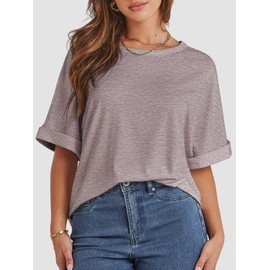 ATHMILE Womens Oversized T Shirts Summer Tops Spring Casual Loose Fit Workout Short Sleeve 2025 Beach Vacation Gray Purple