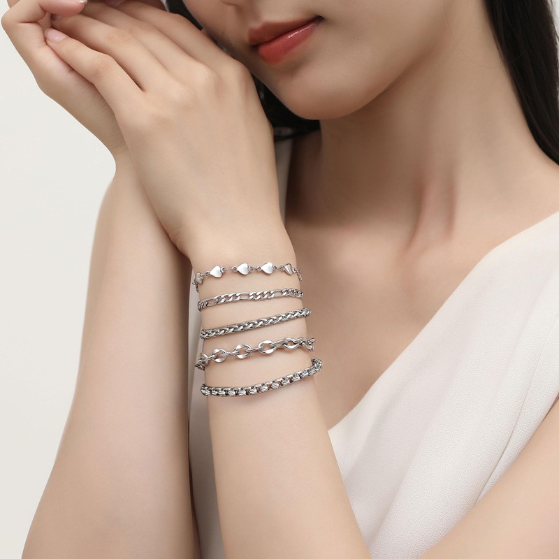 5 Pcs Chain Bracelets for Men Women - Sturdy Stainless