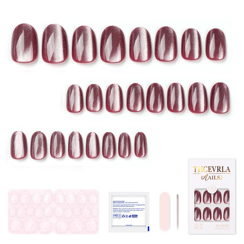 THCEVRLA Nail Tip - Red Oval Handmade Nail Tips, Shorts,