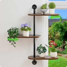 BUTUNITA Rotating Window Plant Shelves 3-Tier, Wooden Window Shelf for Plants, Sill Space-Saving Corner Hanging Wall Stand for Multiple Plants, Indoor Home Decor, Carbonized