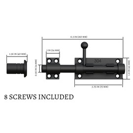 Slide Bolt Gate Latch – 6.3-inch 14mm Thick Slide Bolt Latch – Heavy-Duty 304 Stainless Steel Door Bolt Lock Slide – Gate Latch Lock Hardware for Wooden Doors, Fence, Shed, Yard Door, Barn (Black)