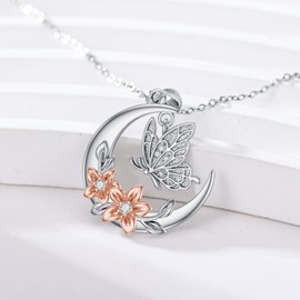 LWXIE Diamond Moon and Butterfly Necklace for Women 925 Sterling Silver Butterfly Pendant with Lab Grown Diamond Jewelry Gifts for Loved Ones