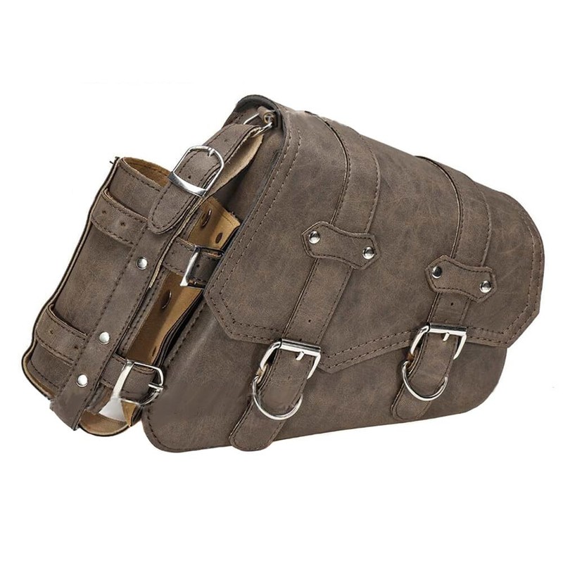 ihreesy Universal Motorcycle Saddlebag, PU Leather, Brown