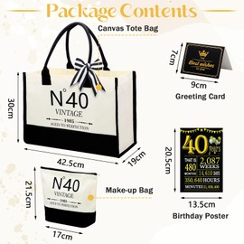 Spetsbst Jute Bag Birthday Gifts for Women Foldable Waterproof Birthday Woman Canvas Tote Bag Travel Equipment, 40th