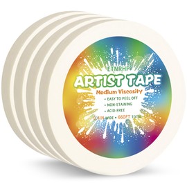 ETNRHP 4 Packs White Art Tape Medium Tack Artist Masking Tape Paper Acid Free Tape Watercolor Painters Tape Artists Tape for Drafting Art Watercolor Painting Canvas Framing, 0.4 inch Wide 660FT Long