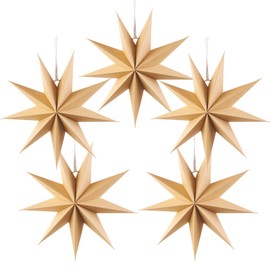 EASY JOY Paper Stars Christmas Star Pack of 5 29 cm Party Decoration 3D Wooden Star Christmas Decoration Window Decoration Folding Stars for Hanging