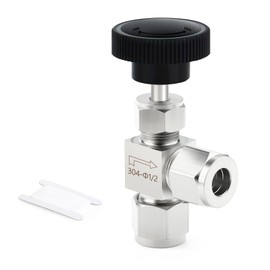 TAISHER 1PCS 304 Stainless Steel Compression Tube Square 90 Degree Needle Valve 1/2"" Tube OD x 1/2"" Tube OD For Flow Control Water Gas Oil, Silver