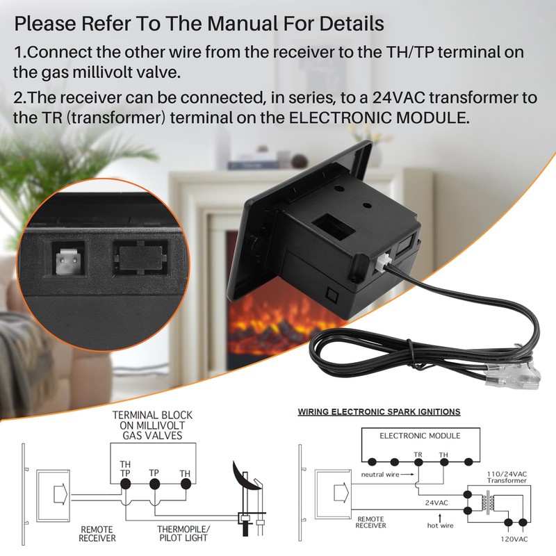 Gas Fireplace Remote Control Kit for Millivolt Valve, On/Off Fireplace