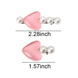 Pearl Heart Hair Clips for Women Trendy Faux Pearl Beaded Barrettes Cute Hair Clips Pink Love Heart Hair Pins for Hair Accessories for Girls 2Pcs Non Slip Hair Barrettes for Birthday Party