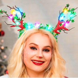 Fashband Christmas Reindeer Antler Headband LED Star Hair Hoop Light Up Xmas Sparkly Hair Accessories for Women