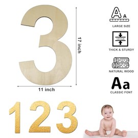 HILAZA 17 Inch Large Wooden Number 3, 1/4 Inch Thick Unfinished Blank Wood Number Slice Sign Board for Wall Decor, Craft, DIY Project, Birthday Wedding Party Decoration