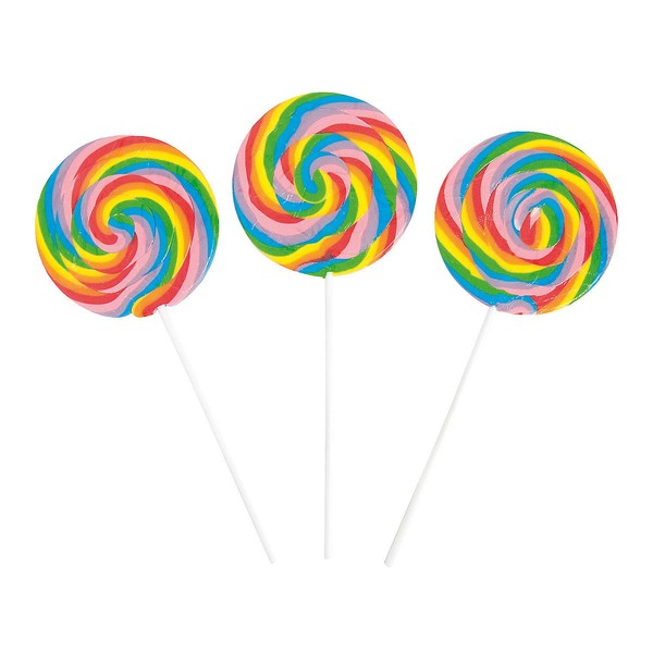 Large Rainbow Swirl Lollipop Suckers (6 jumbo pops) Cherry Flavored and Individually Wrapped Candy