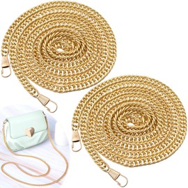 BEIQIYA 2pcs Flat Purse Chain, Metal Purse Bag Straps Chain Replacement for Shoulder Cross Body Handbag Wrist Strap Chains Accessories- Light Gold