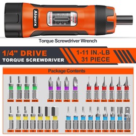 Aiourx Torque Screwdriver Set, 1-11 Inch Pounds lbs, 1 in-lb Increment, 31 Pcs 1/4" Drive Torque Screwdriver Wrench with S2 Steel Bits for Professional Maintenance, Tools, Bike Repairing and Mounting