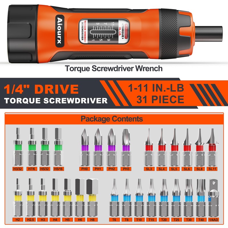 Aiourx Torque Screwdriver Set, 1-11 Inch Pounds lbs, 1 in-lb
