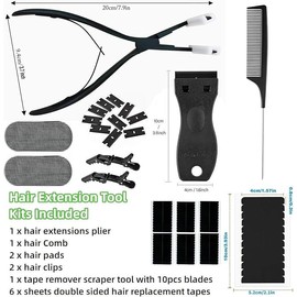 Hair Extensions Tools Kit Tape in Hair Sealing Pliers Tool Kit, Professional Flat Surface Sealing Hair Extension Plier Tools with Double Sided Replacement Adhesive Hair Extension Tape Tabs