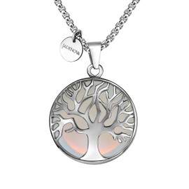 JADENOVA Family Tree Necklace Tree of Life Synthetic Opal Gemstone Crystal Pendant Necklace 24 Inches Stainless Steel Chain