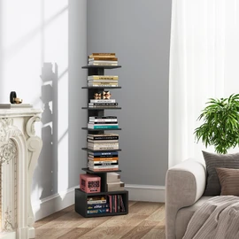 TUTOTAK Narrow Bookshelf, Vertical 8-Tier Bookcase, Spine Book Shelf for Small Space, Small Standing Shelf for Living Room, Office, Study, Entryway, Black BS07BK008