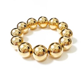 Kainier Gold Beaded Bracelets for Women 14K Gold Plated Chain Bracelets Strand Non Tarnish Chunky Dainty Link Stackable Beads ball Bracelet 8/12/16mm(Gold, 16mm)