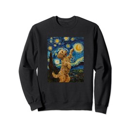 Cute Van Gogh Goldendoodle Dog Starry Night Funny Women Men Sweatshirt
