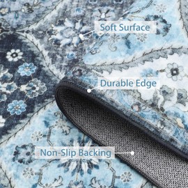 ROYHOME Runner Rug Washable Moroccan Trellis Hallway Runner Rug Entryway Rug, Stain Resistant Non-Slip Vintage Distressed Bedroom Rug Runner Entrance Carpet for Laundry Kitchen, Blue/Grey, 2' x 6'