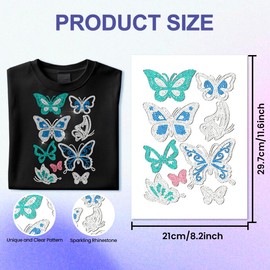 ANATTASOUL Iron on Rhinestones Transfer Glamorous Jewel Butterflies Patterns Rhinestone Decals DIY Crystal Fashion Hot Fix Stickers for Jeans Bags Repair Decoration