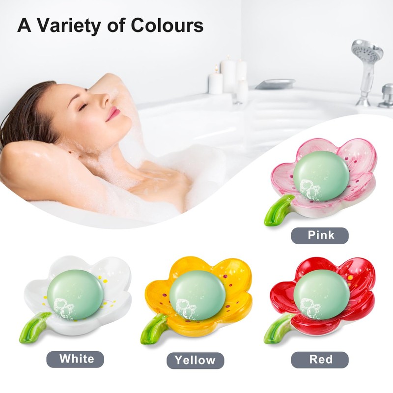 HuaLiSiJi Ceramic Soap Dish, Leaf Soap Dish with Drain, Sustainable