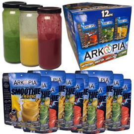 Arkopia Freeze Dried Smoothies - Variety 12 Pack | 4 Berry, 4 Green, & 4 Tropic | $4.99/Smoothie | Pure, Raw, Whole, & Natural | Just add water & enjoy a fresh smoothie | All the nutrition as fresh | BB date 2049-01 | Variety 12pk